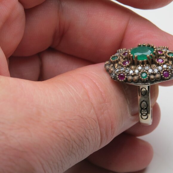 *925 Sterling Silver Diamond Emerlad Ruby Ring - Picture 2 of 3